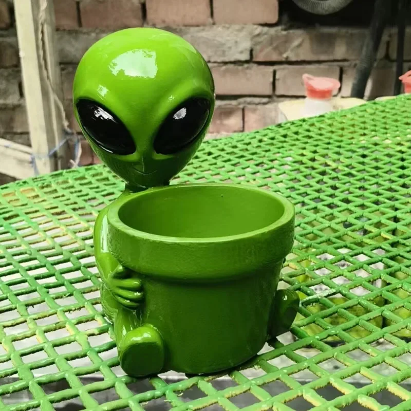 Resin Statue Green Aliens Planter Pot Figurine Flowerpot Outdoor Garden Yard Bonsai Plant Holder Patio Decoration Ornament Gift