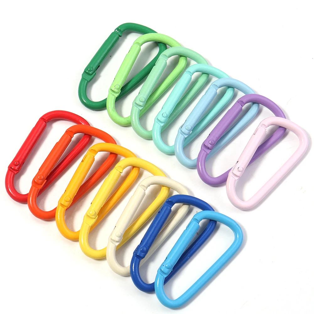 10pcs Colorful Carabiner Clip Alloy Keychain Clasps Hook 45X24mm D-ring Spring Snap Buckle For DIY Jewelry Making Accessories