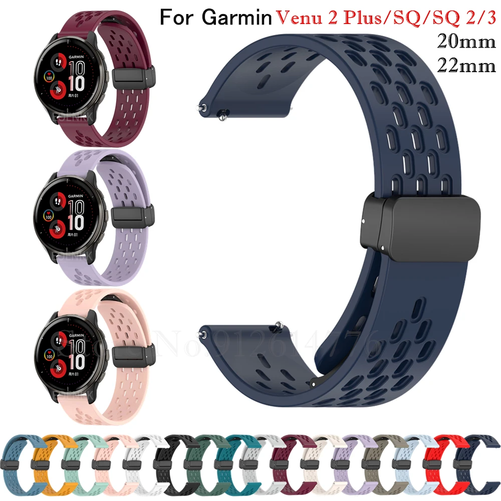 Banda magnética de silicona para pulsera, banda para Garmin Venu 2 Plus/Venu 3 SQ 2/Forerunner 255 245 265 55, Vivoactive 4 5 3, 20 y 22mm