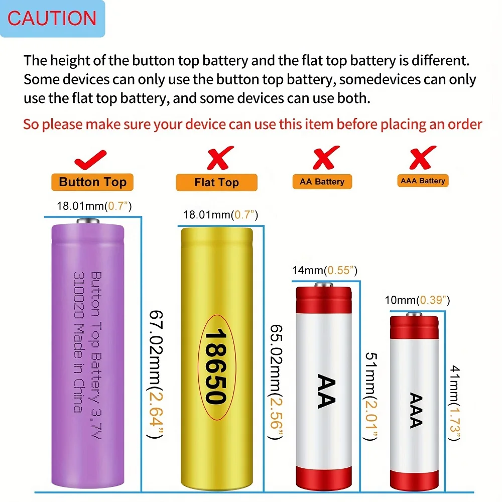 Skywolfeye 2 قطعة زر علوي بطارية قابلة للشحن 3.7 فولت بطارية ليثيوم 3000 مللي أمبير للمصابيح الأمامية مصباح ليد جيب ضوء الشمس