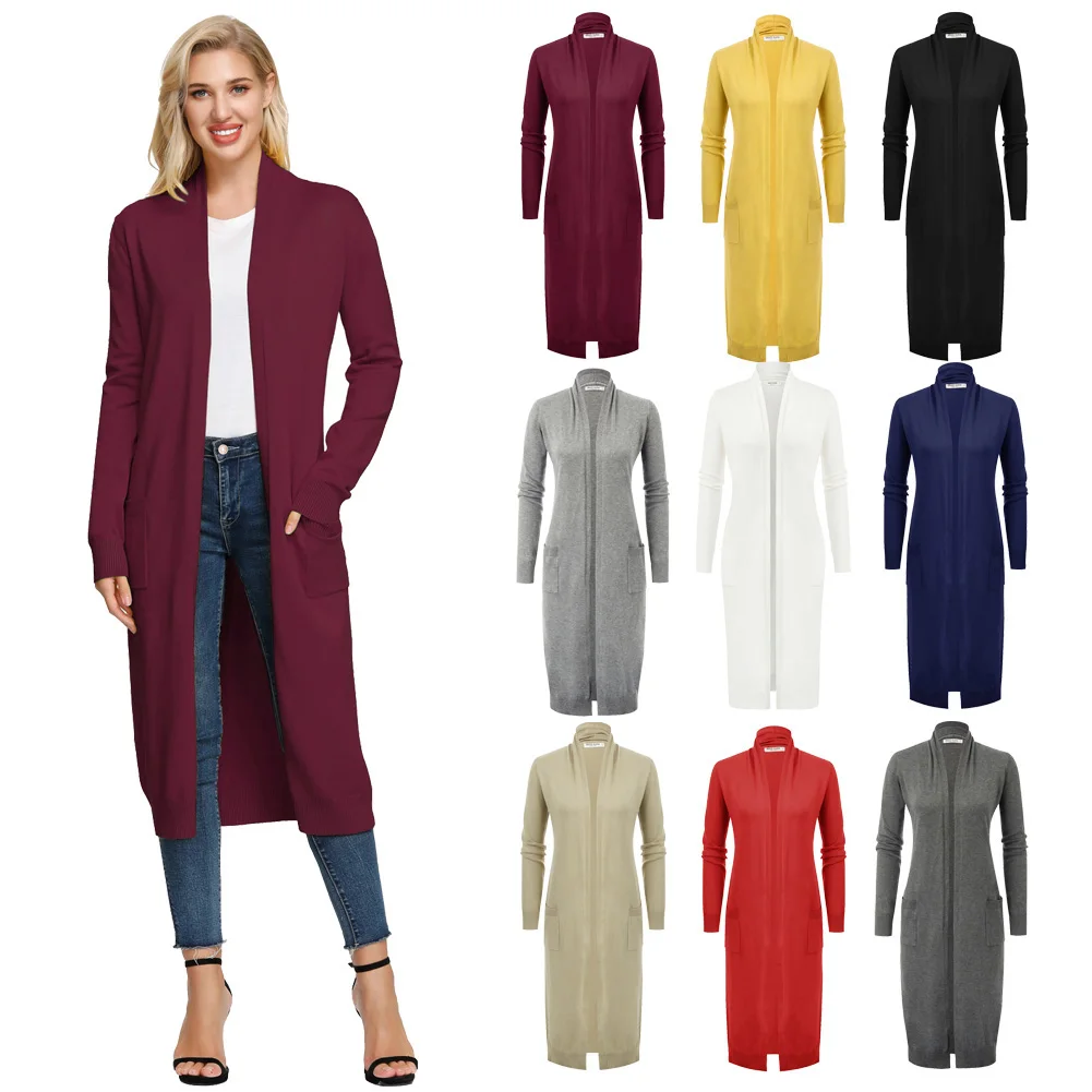 GK Women's Coats Long Knitted Coat Knitwear With Pockets Long Sleeve Open Front Winter Outerwears Causal Outdoor Clothes Jackets