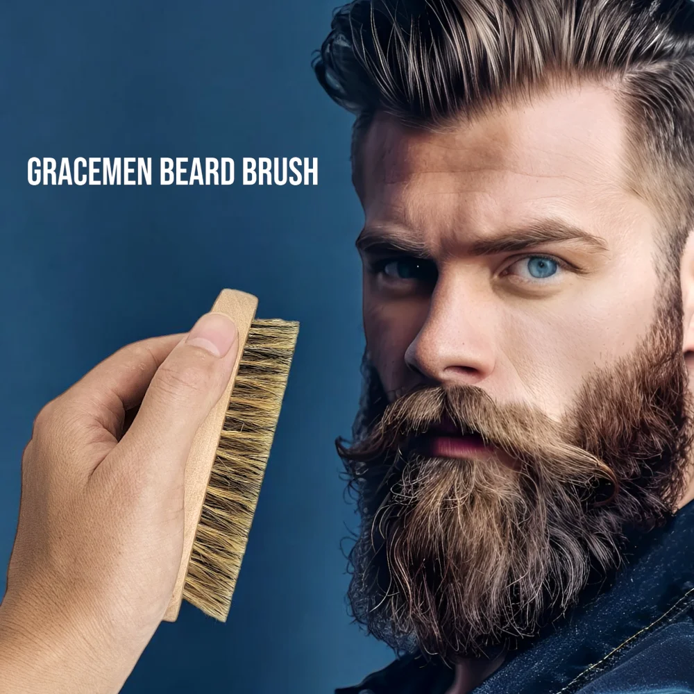 The Gracemen Beard Brush Medium Soft 100% Boar Bristles for Men Natrual Wooden Handle Men's Facial Grooming Brush Premium Gift