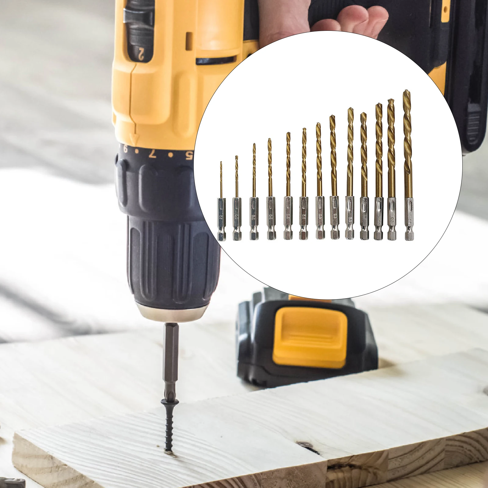 Set di punte da trapano con gambo esagonale 13 pezzi 1.5-6.5mm punte elicoidali HSS placcatura in titanio utensili per la lavorazione del legno punta da trapano in metallo con gambo esagonale 1/4 "s