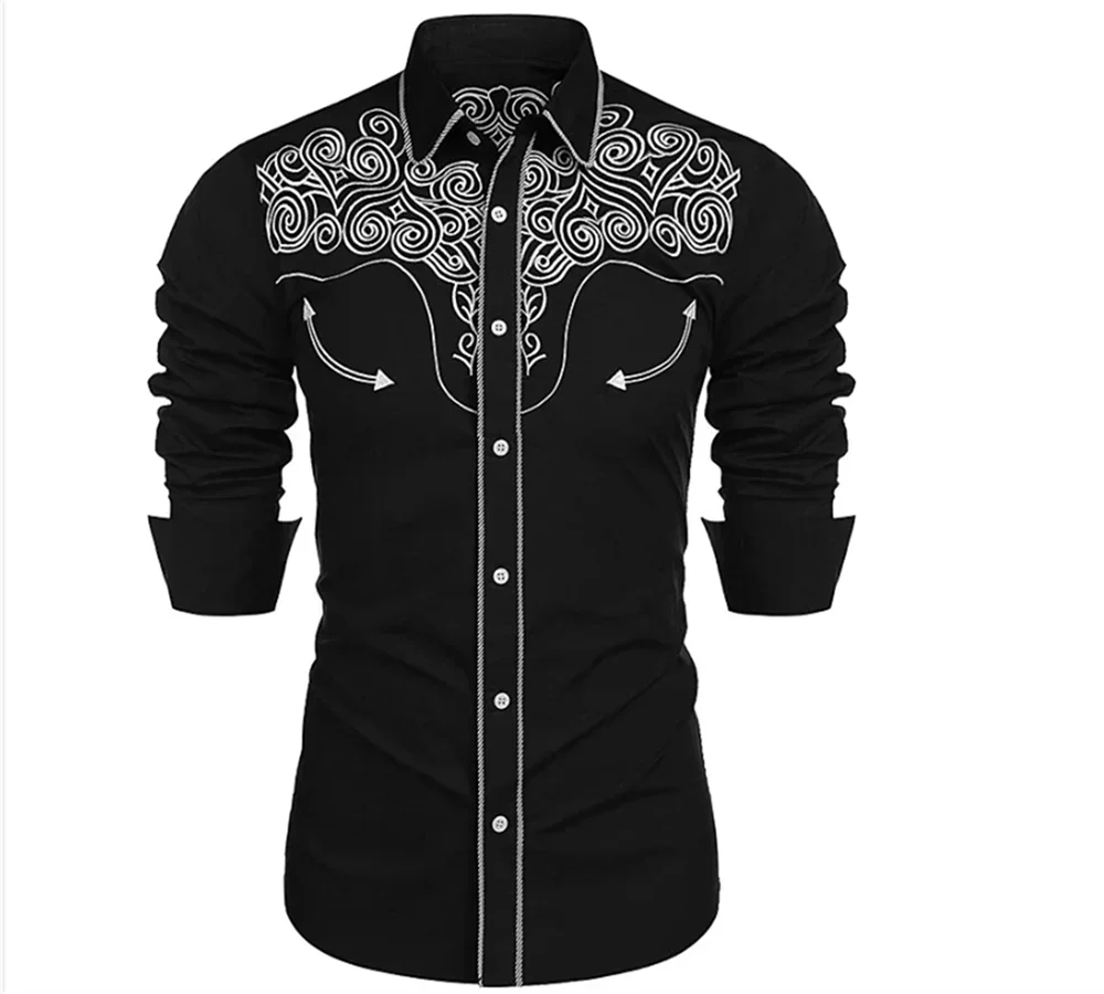 

2023 Tribal Ethnic Style Horse Outdoor Party Sports Casual Button Lapel Long Sleeve Shirt Fashion Men Tops