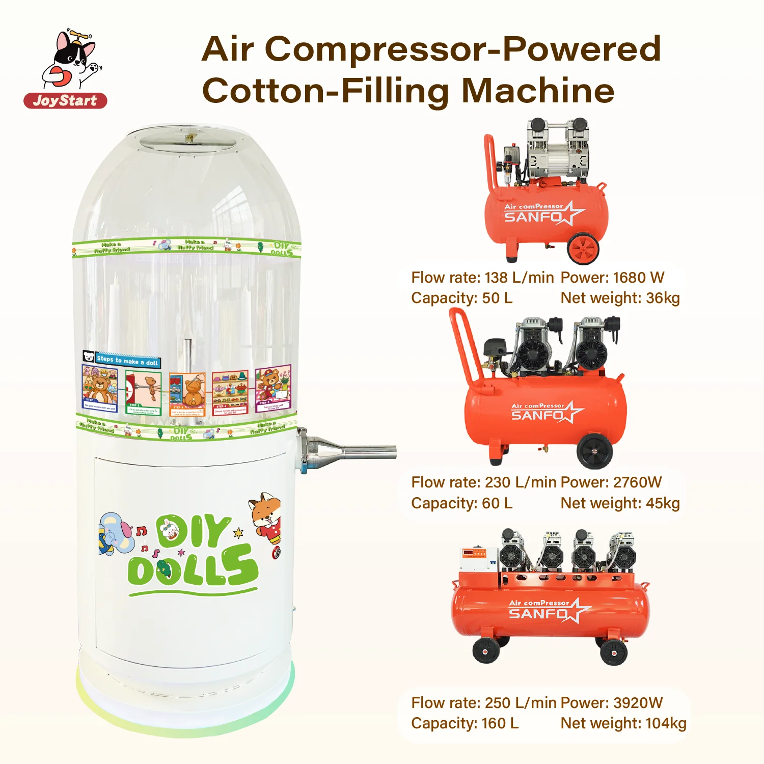 Semi-Automatic Stuffed Toy Machine Cushion Filling Machine Teddy Bear Stuffing Machine With 50L Air Compressor 110/220V