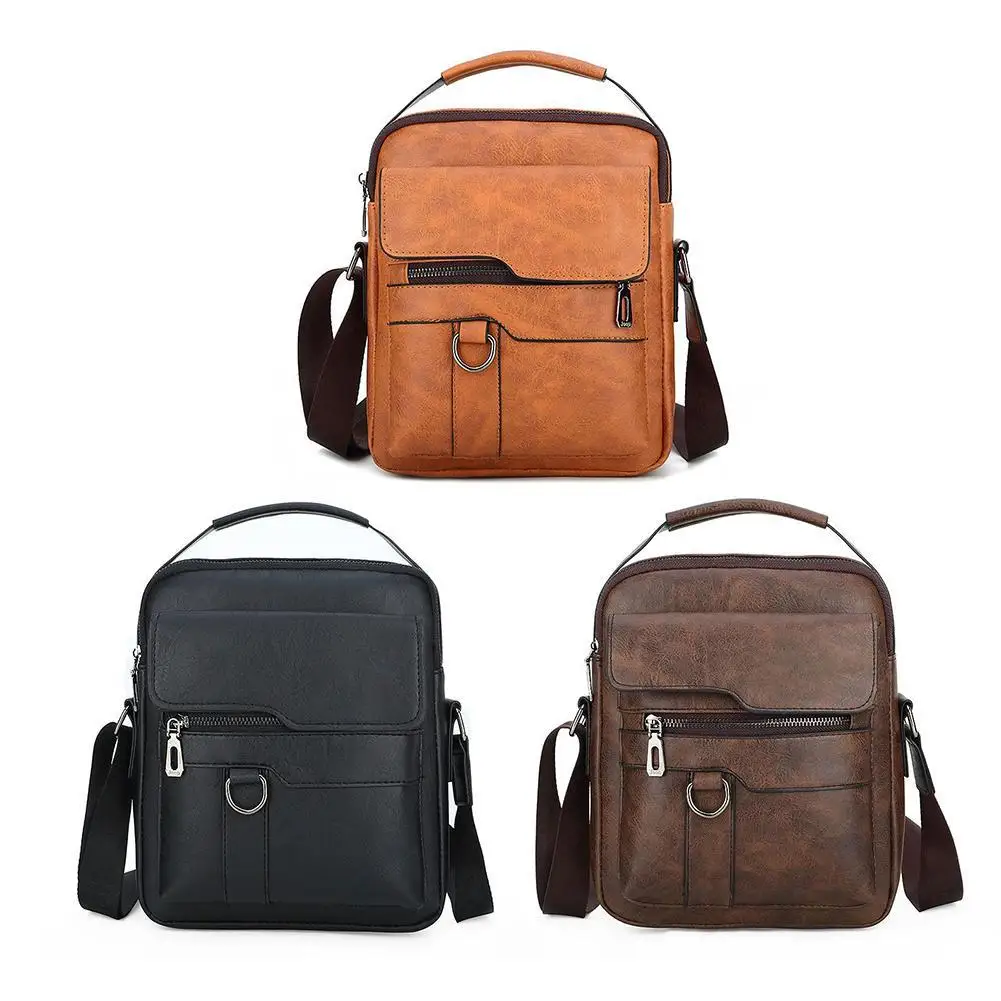 Multi-Purpose Men's Shoulder Bag for Work, PU Crossbody Briefcase with Handle, Professional Casual Daypack