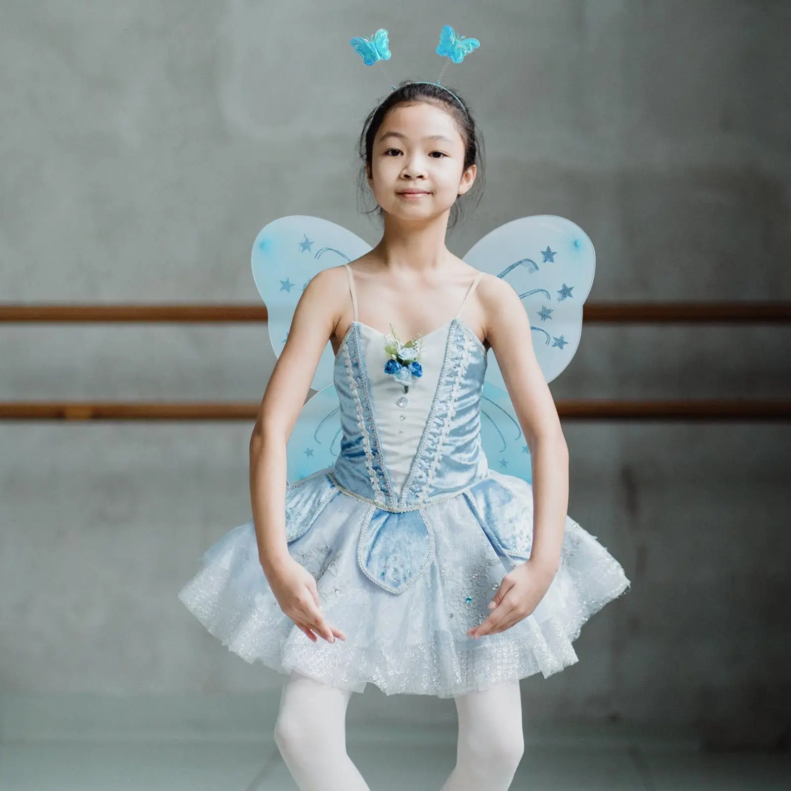4pcs Kids Princess Fairy Costume Set with Tutu Skirt, Wings, Headband & Swan Hairband for Birthday Party