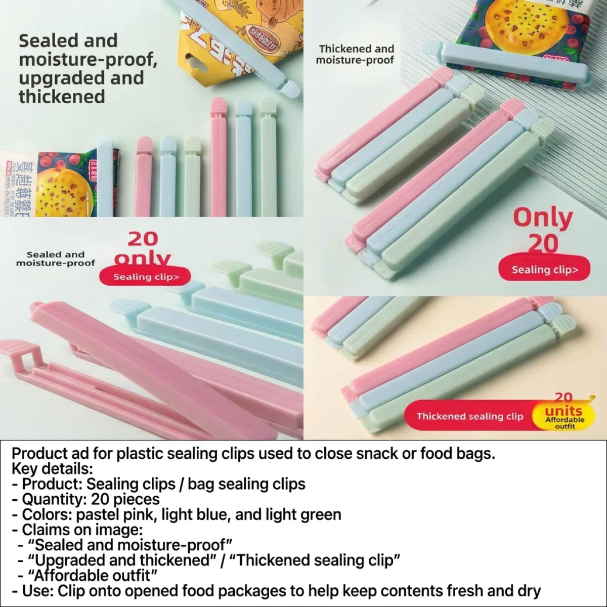 Long Bag Sealing Clips Reusable Moisture Proof Food Storage Clips for Snack Chips Cereal Coffee Pet Food Kitchen Organizer
