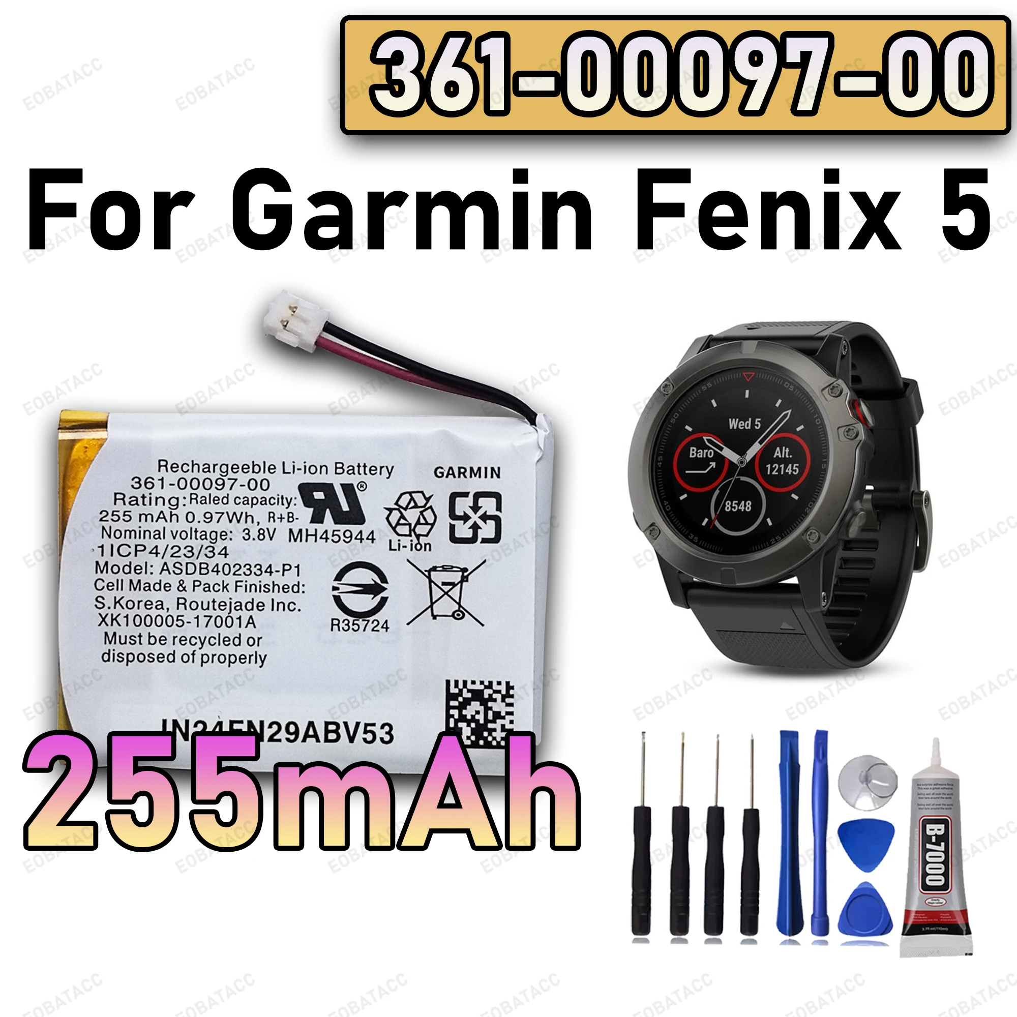 

100% New Zero Cycle 361-00097-00 Battery For Garmin Fenix 5 Watch 255mAh Bateria +Free Tools