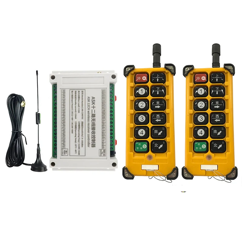 

433MHZ 3000M Industrial AC 110V 220V 380V 12CH RF Wireless Remote Control OverheadTravelling Crane System Receiver Digital Key