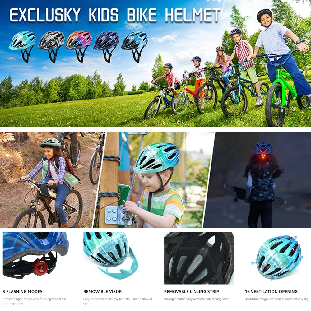 Adjustable Kids Bike Helmet for 5-14 Years Old Children, Skateboard Bicycle Scooter Inline Roller Skate Rollerblading Cycling