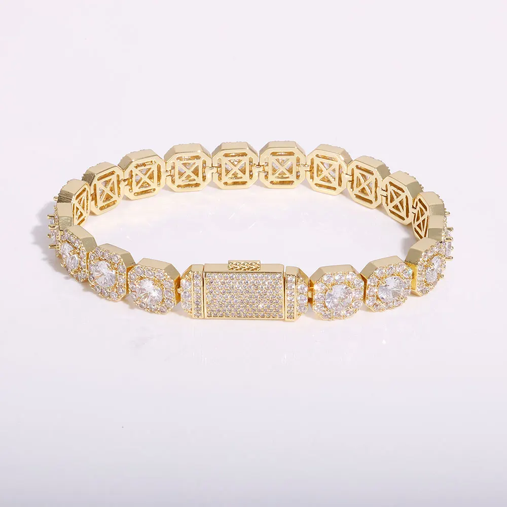 Hip-Hop-Schmuck: Messing-Tennis-Kette mit Zirkonia-Besatz in Gold/Silber – Iced Out AAAAA Zirkonia-Kette – Detail 4