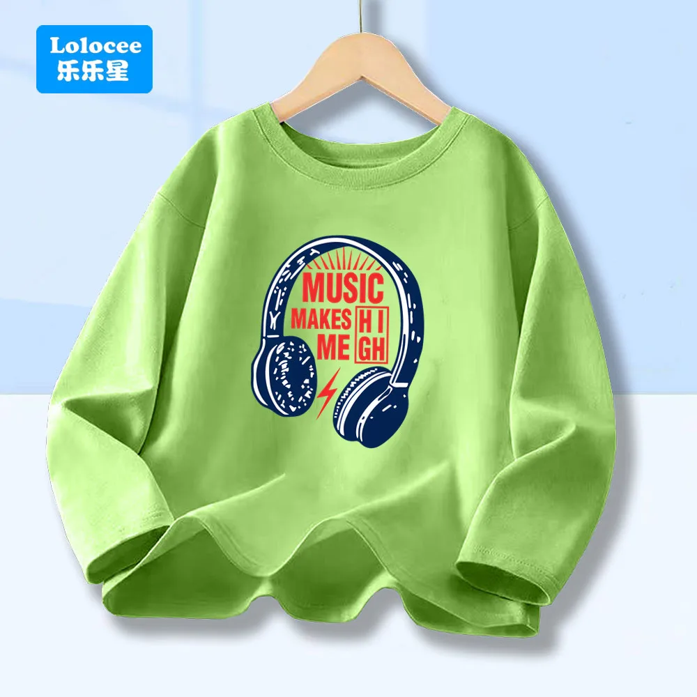 

Футболки с наушниками Dj, уличная одежда с графическим рисунком, футболка с круглым вырезом и длинными рукавами Harajuku Music Techno, забавные детские топы EJYY1