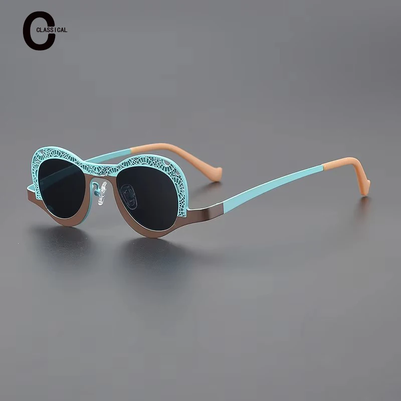 Personalized Color Matching Pure Titanium Cat Eye Sunglasses185826T Men and Women's Retro Trend Myopia Sunglasses Can Be Matched