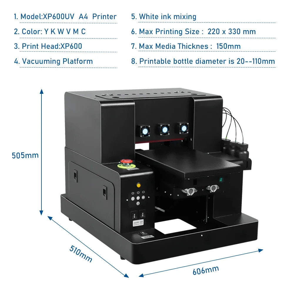 New update XP600 Printhead UV printer bottle metal leather wood A4 Size UV flatbed varnish printer