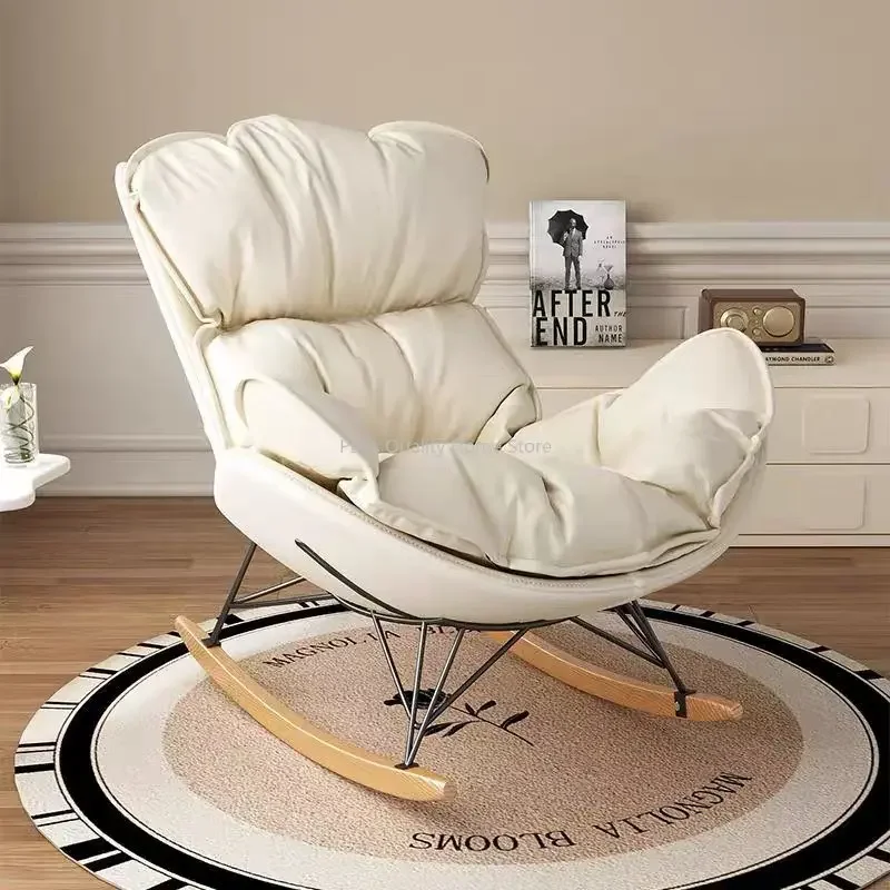 Rocking Chair Single Lazy Sofa, Solid Wood Base with Footrest,Living Room Balcony Bedroom Leisure Recliner,  Home Furniture