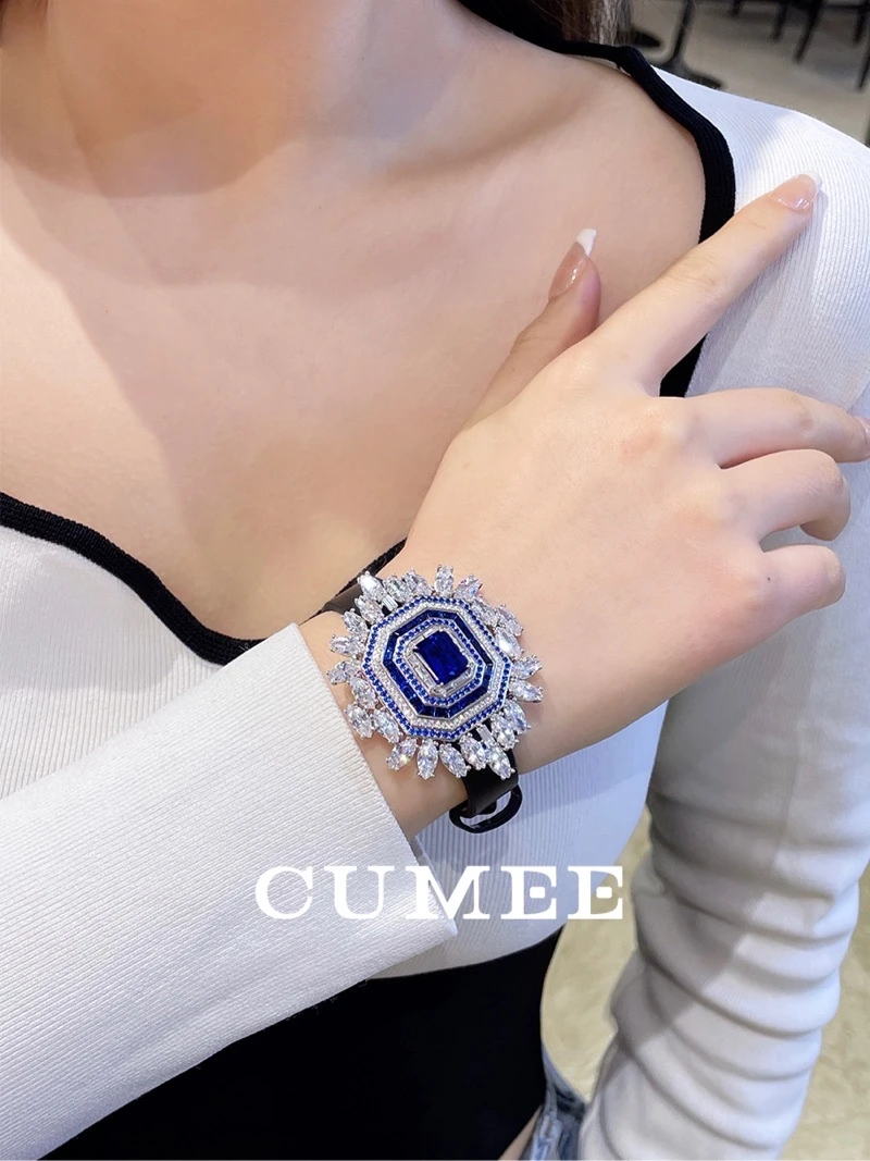 CUMEE Fashion Watch Design Cultivation Sapphire Bracelet for Women 925 Silver Gold-plated