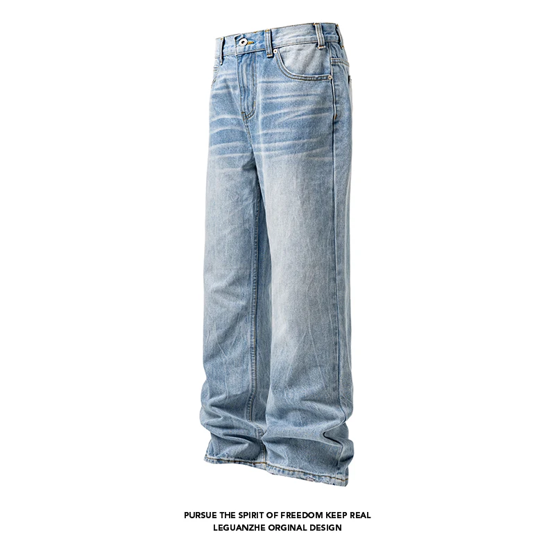JEANS Mens Classic Straight Light Blue Washed Denim Jeans M-5XL 7 Size Options Big Tall Multiple Fit Vintage Wash Large Size