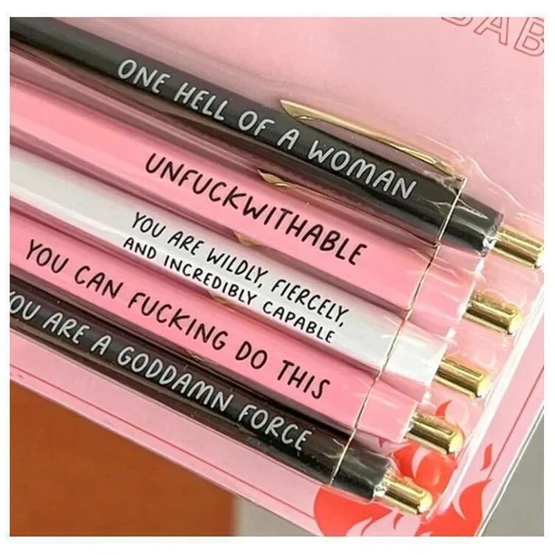 

CS-5 PCS Motivational Badass Pen Set Plastic Office Gifts Funny Daily Ballpoint Pens