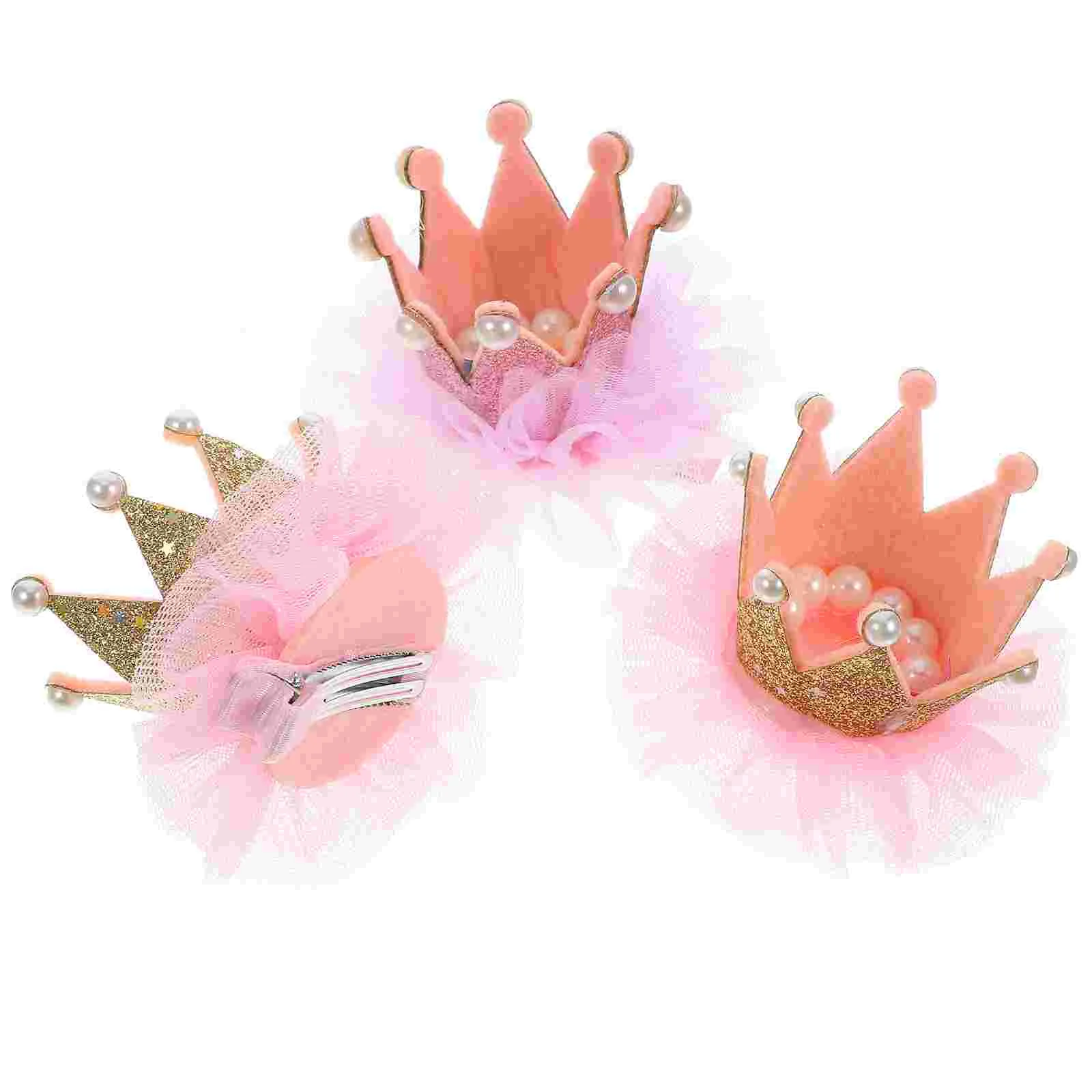 3Pcs Girl Hairpin Baby Elastic Flower Crown Headwear Hair Accessories (Random Color) girl crown hair clips