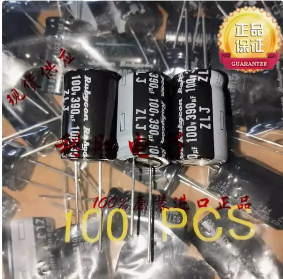 30pcs/lot Japanese Rubycon Aluminum Electrolytic Capacitor 100V 390UF 16 * 25 ZLJ High Frequency Low Resistance free shipping