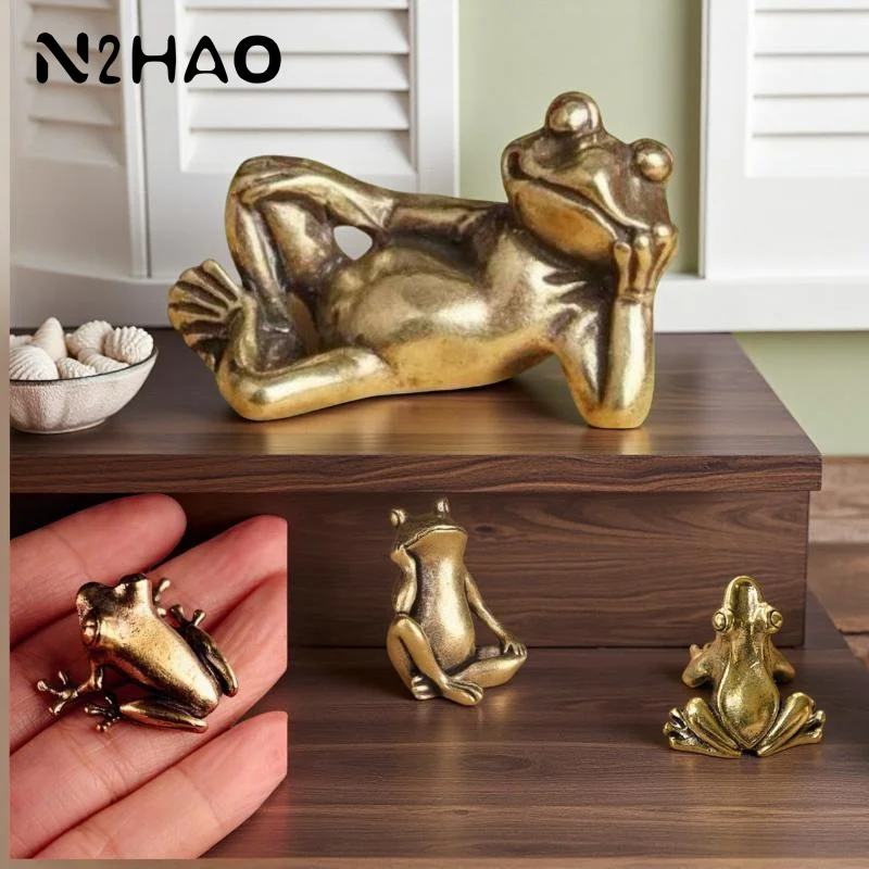 Retro Brass Mini Frog Miniatures Figurines Vintage Animal Figurine Toad Desktop Ornaments Home Decoration Crafts Tea Pet Decor