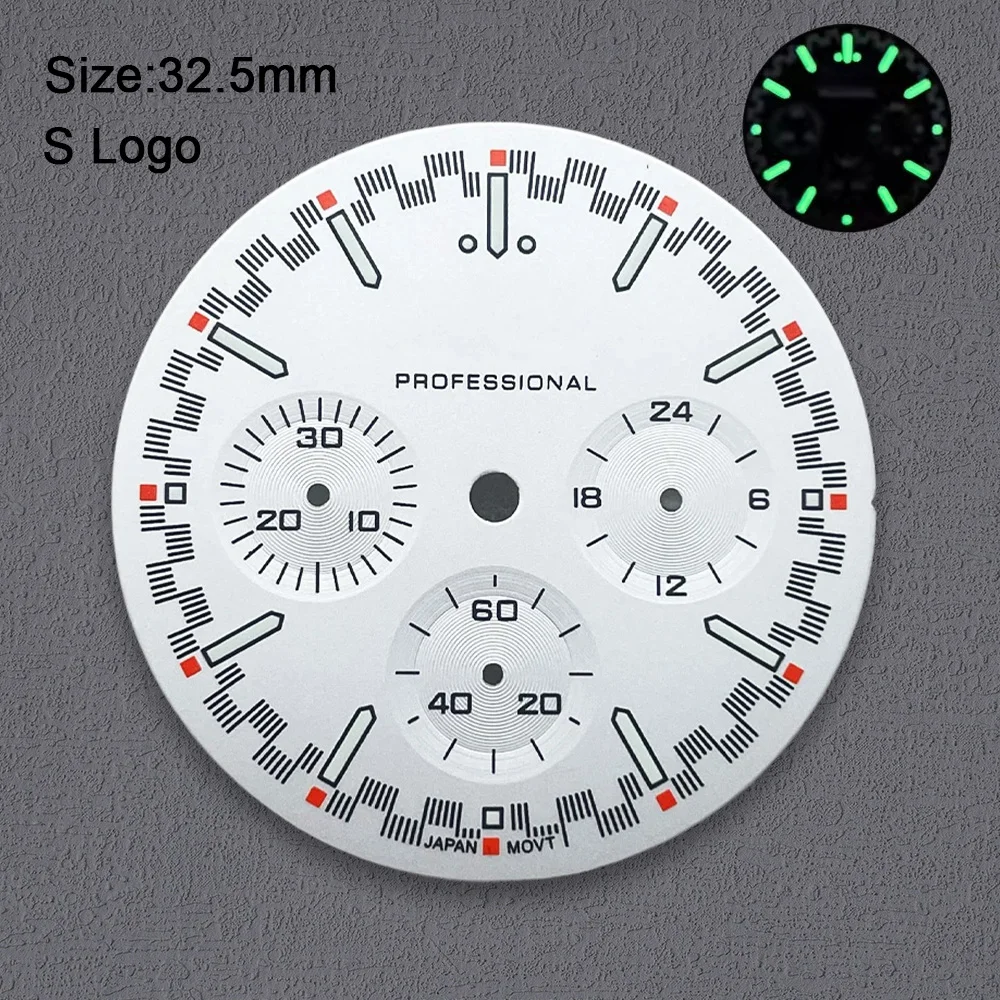 High-Quality 32.5mm S Logo Dial Fit VK63 Movement Green Luminous Speed Dial Watch Modification Accessories - view 4