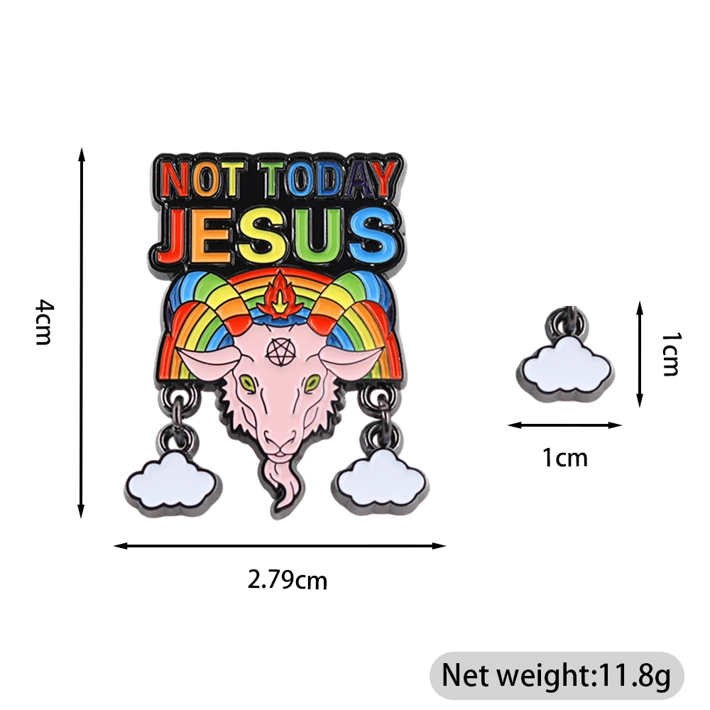�Not Today Jesus“ Ziegen-Brosche, Regenbogen-Baphomet-Emaille-Pin, subkulturelles Metall-Abzeichen, Wolken-Anhänger, Reversnadel, Dekoration, Geschenk – Detail 2