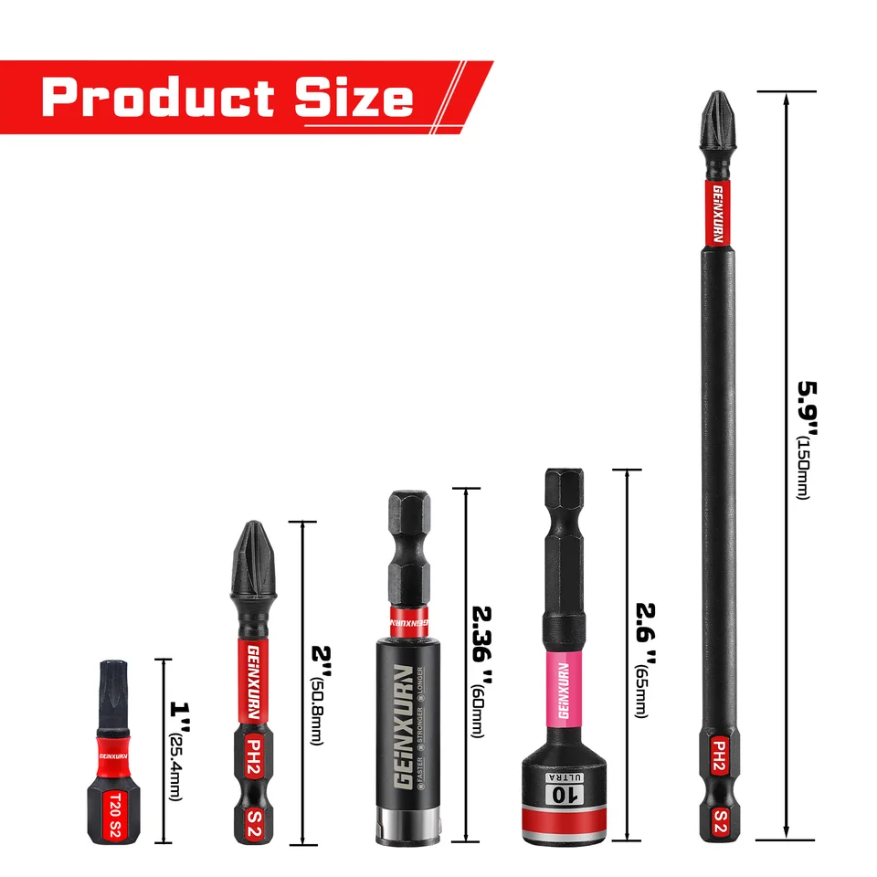 Geinxurn Impact Screwdriver Bits Set,Case Storage Magnetic S2