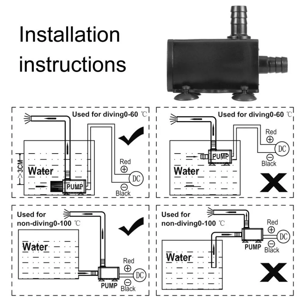 DC12V USB 5V Mini 4 Modes Adjustable Brushless Water Pump DC USB Interface Low Power Consumption For Garden Pond Aquarium Diving