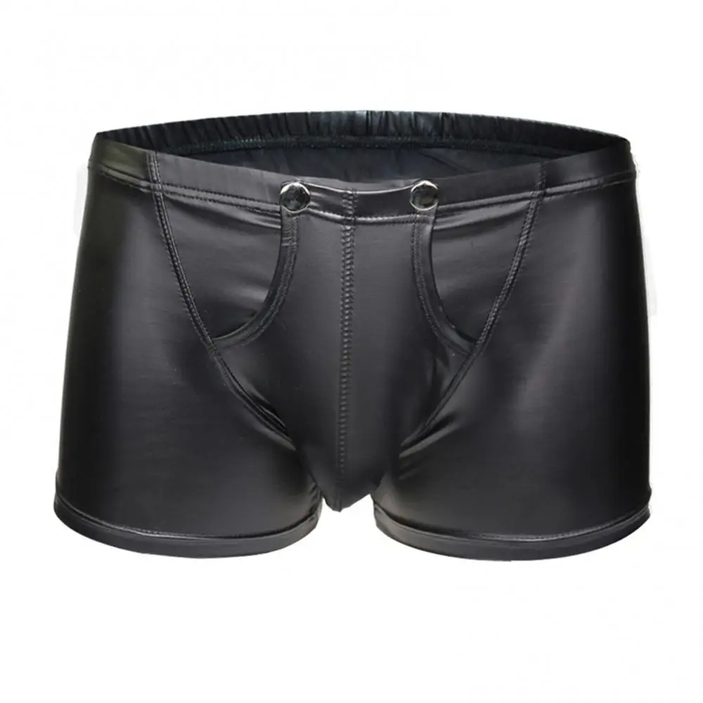 New Sexy Open Bulge Pouch Men\\\'s Boxers Underwear Faux Leather Shorts Underpants