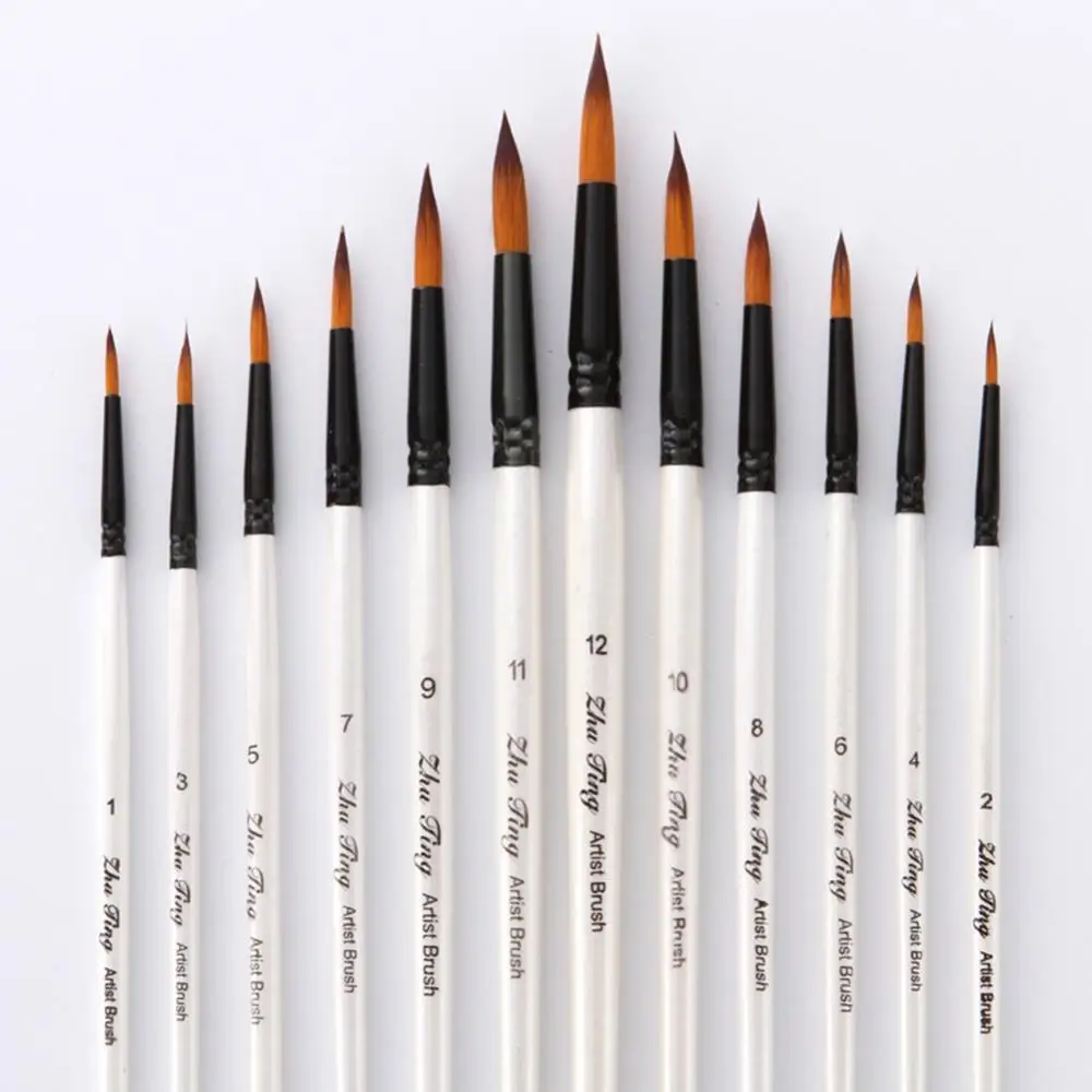 12Pcs Artist Paint Brush Set High Quality Nylon Hair Pointed Flat Top Paint Drawing Brush Watercolor Acrylic Oil Brush Painting