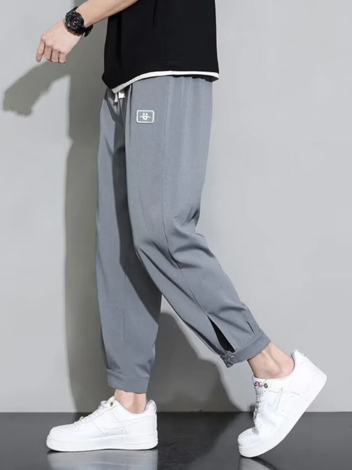 

Ice Silk Men's Summer Thin Casual Pants Qui Dry Sport Nine Points Loose Fit Breathable Comfortable Leisure Trousers