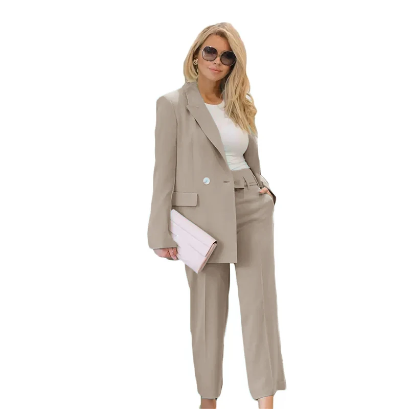 Women\'s Suit 2 Piece Formal Business Lady Work Wear Solid Color Lapel Blazer Pants Set for Female ensemble femme 2 pièces