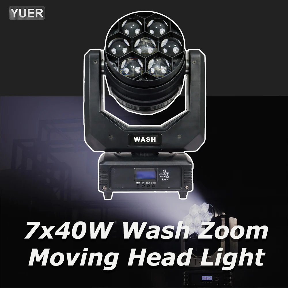 YUER New Arrival Stage Light 7X40W RGBW ZOOM LED Moving Head Beam Wash Lights With DMX512 17CH For Wedding DJ Disco Muisc Party