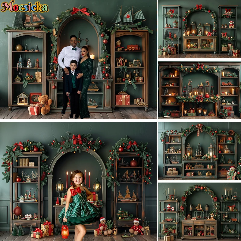 Mocsicka Photography Background Christmas Vintage Wooden Wall Window Xmas Tree Kids Family Portrait Decor Backdrop Photo Studio