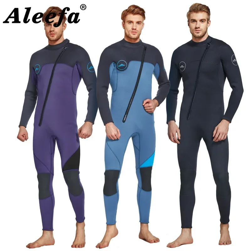 

Mens Diagonal Zip Wetsuit 3mm Neoprene One Piece Front Zipper Diving Suit Long Sleeve For Diving,Snorkeling,Surfing