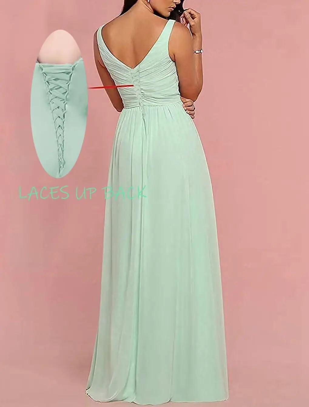 Ladies' Pleated Chiffon Bridesmaid Dress A-line Deep V-neck Long Party Dance Dress Formal Dinner Dress， Elegant Ladies with Slit