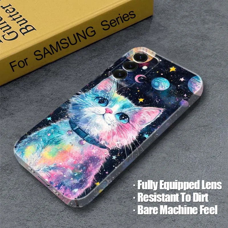 Cartoon Galaxy Cat Art For Samsung Galaxy S25 S24 S23 S22 S21 Ultra Plus Edge FE 5G Feilin Protective Shell Phone Case