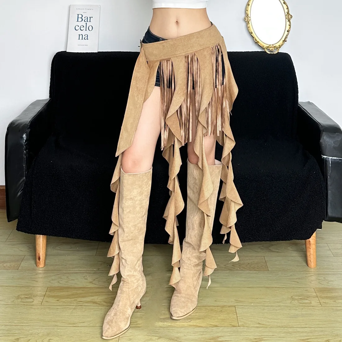 2025 الصيف النساء كشكش شرابة حزام الصلبة حزام قابل للضبط منخفضة الخصر غير النظامية اكسسوارات الهيب هوب الشارع ملابس الرقص #2