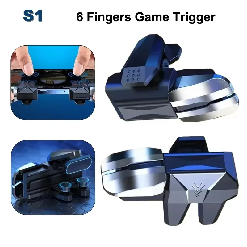 

S1 Mobile Phone Game Trigger 6-Finger Aim Shooting L1 R1 Alloy Key Button Gamepad Joystick Controller for IPhone Android PUBG