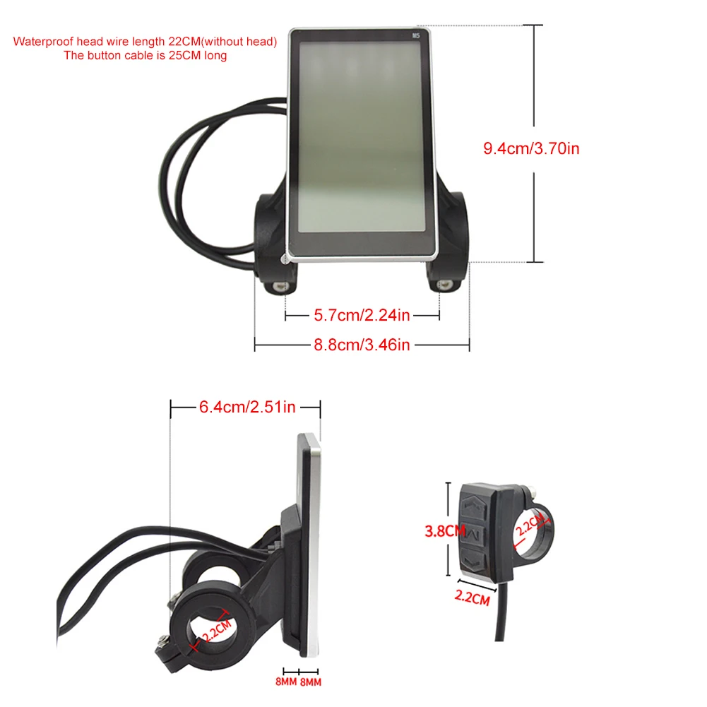 Waterproof 5 Pin E Bike LCD Display Panel Durable Abs Easy Installation Low Failure Rate Perfect Replacement for E Bikes Scooter