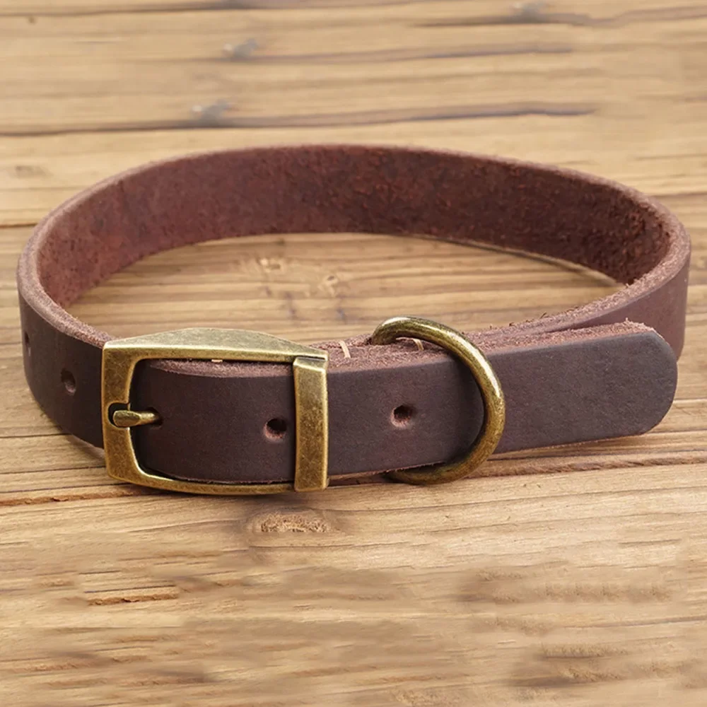 

Classic Genuine Leather Dog Collar Heavy Duty Thick Full Grain Leather Puppy Collar with Waterproof & Rust-Proof Brass Hardware