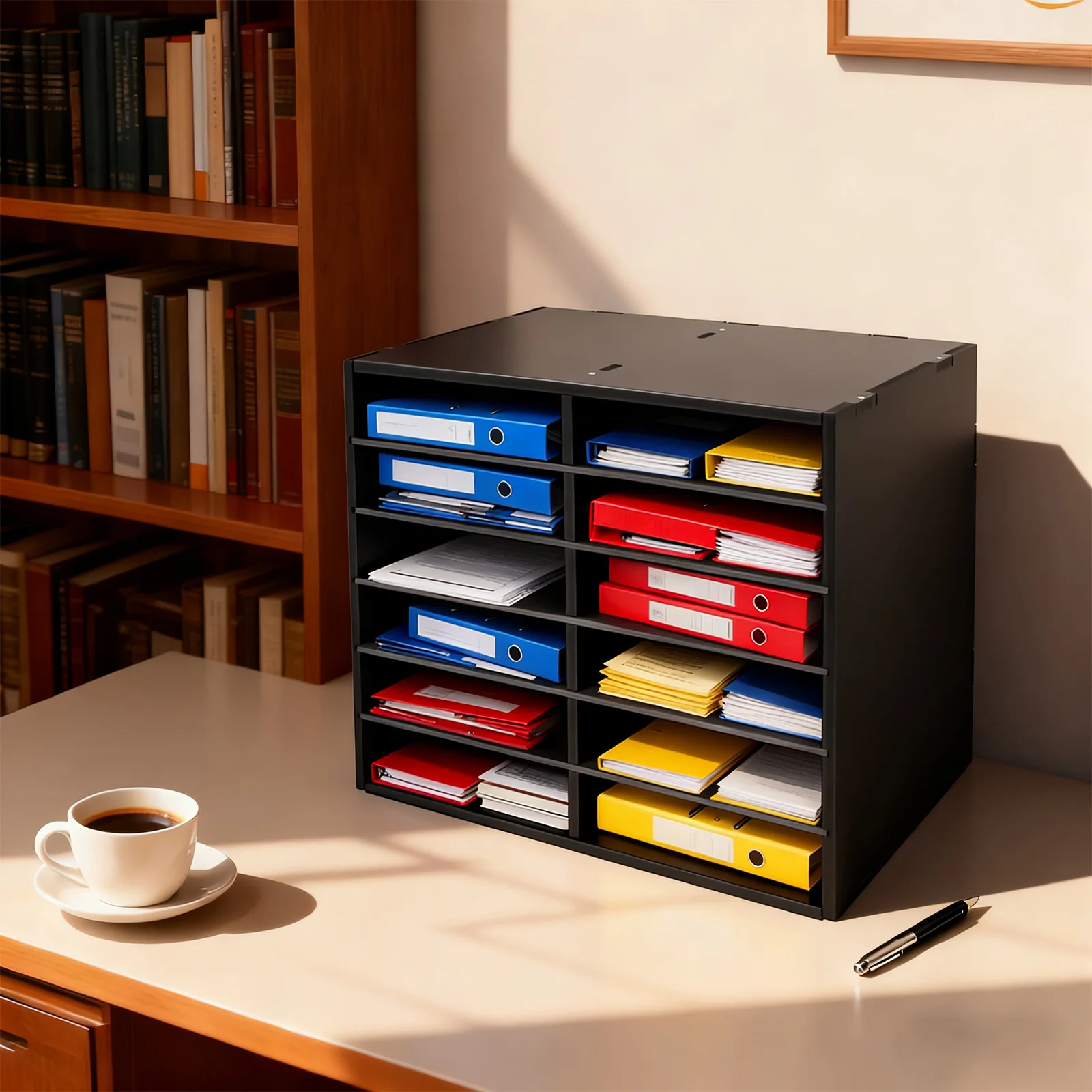 

12 Slots Adjustable File Sorter Mail Center Magazine Holder 49*30*40.6cm Rectangular Classroom Keepers for Classifying&Storing