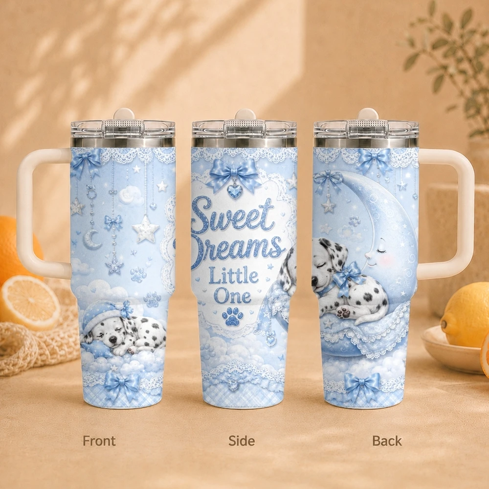 Cute spotted dog Vacuum Flasks 40oz Vacuum Insulated Travel Mug with Straw & Handle | Stainless Steel Leakproof Tumbler