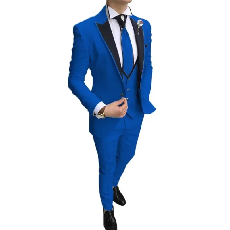 

2024 Latest Design Royal Blue 3 Pieces Men Suit Groom Tuxedo Slim Fit Notch Lapel Wedding Suits For Men Custom Ternos