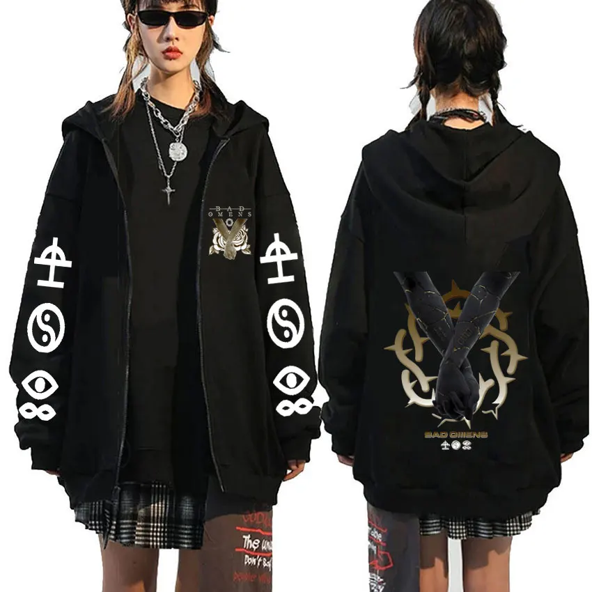 

Rock Band Bad Omens Finding God Before God Finds Me Music Album Print Zipper Hoodie Men Women Vintage Oversized Zip Up Jacket