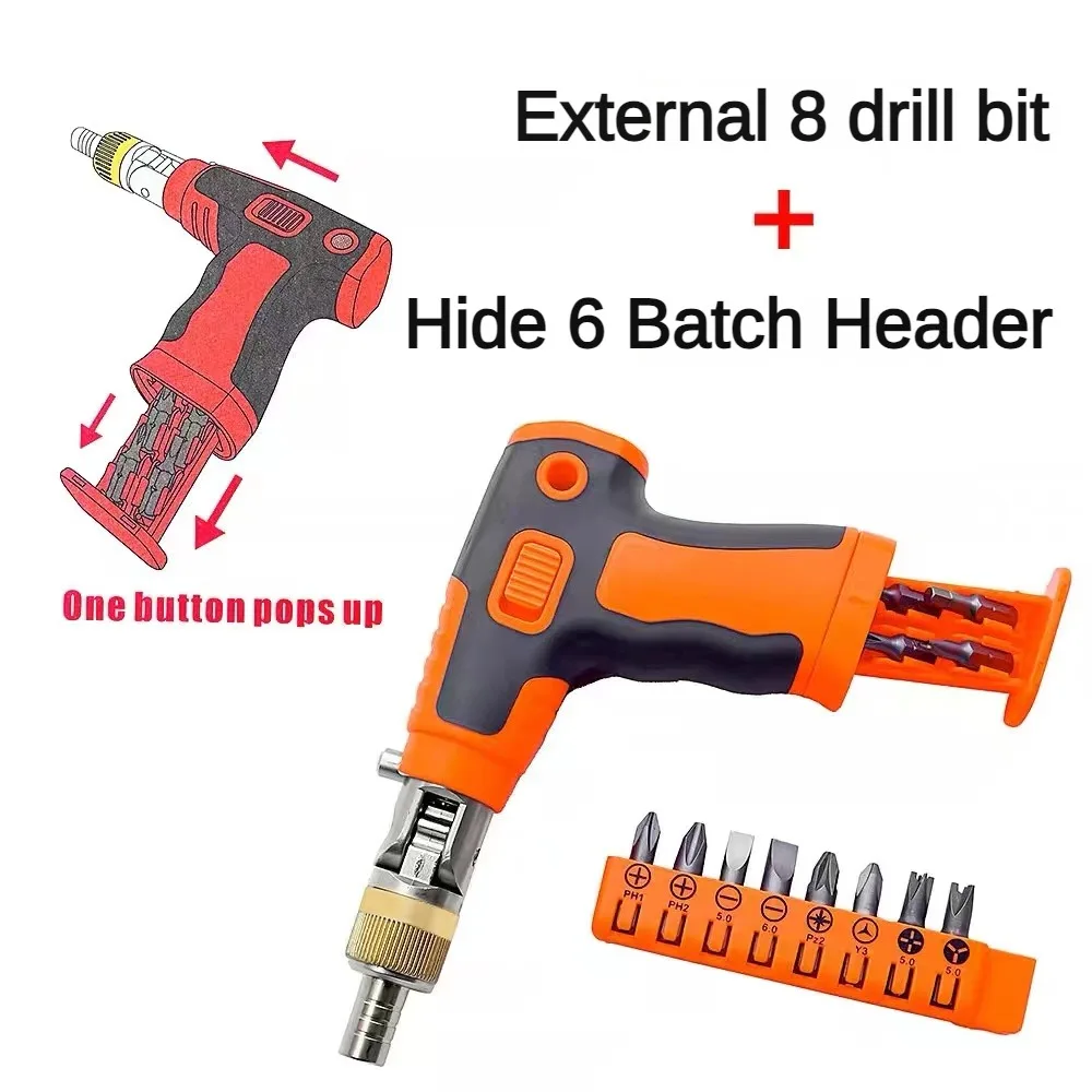 Ratchet Screwdriver Tool Set Gun Type Household Screwdriver Hex Left/Right Rotating 180 Degree Ratchet Screwdriver Extension Rod