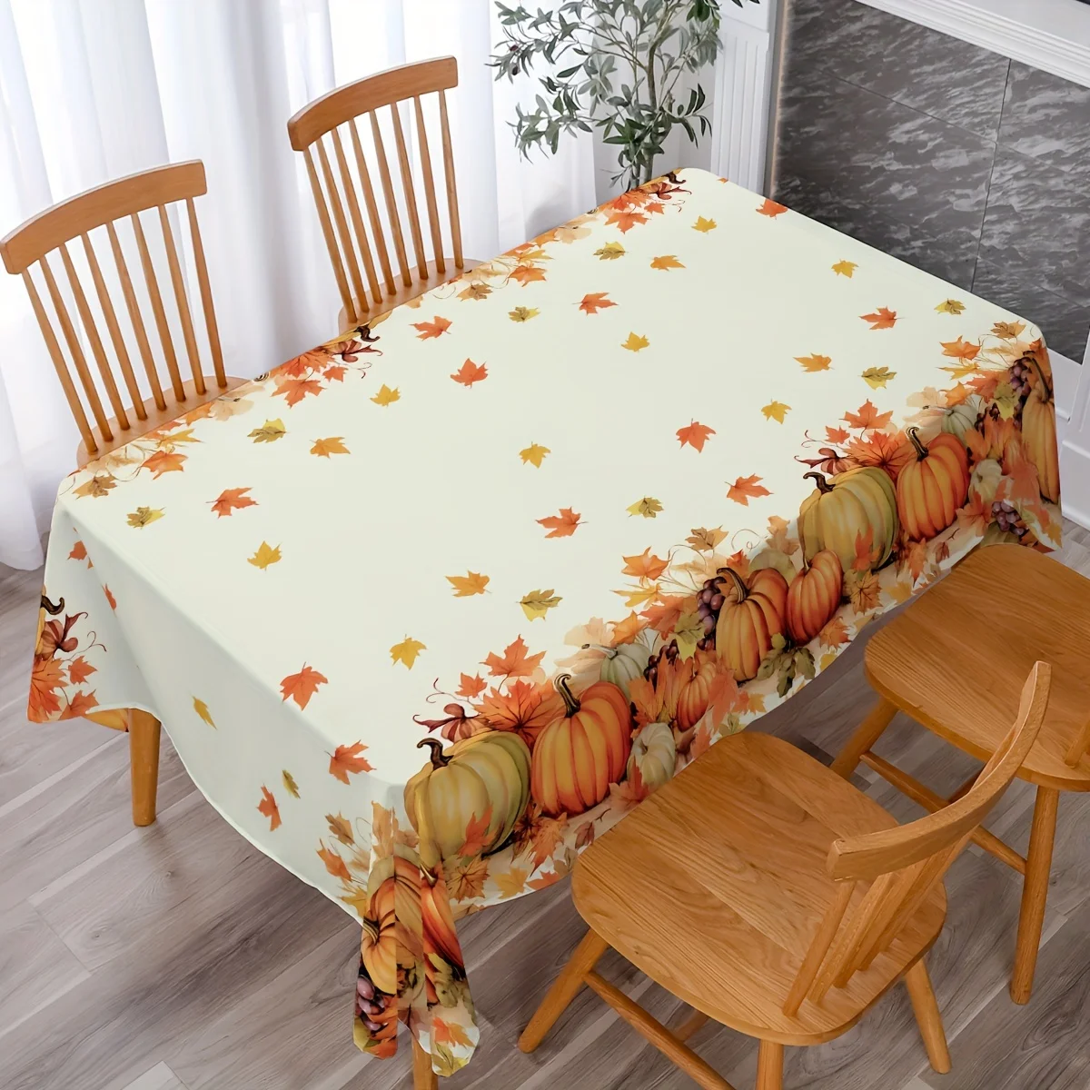 Thanksgiving Theme Rectangle Tablecloth Autumn Pumpkin Maple Leaf Pattern Table Cover Holiday Kitchen Wedding Dining Table Decor