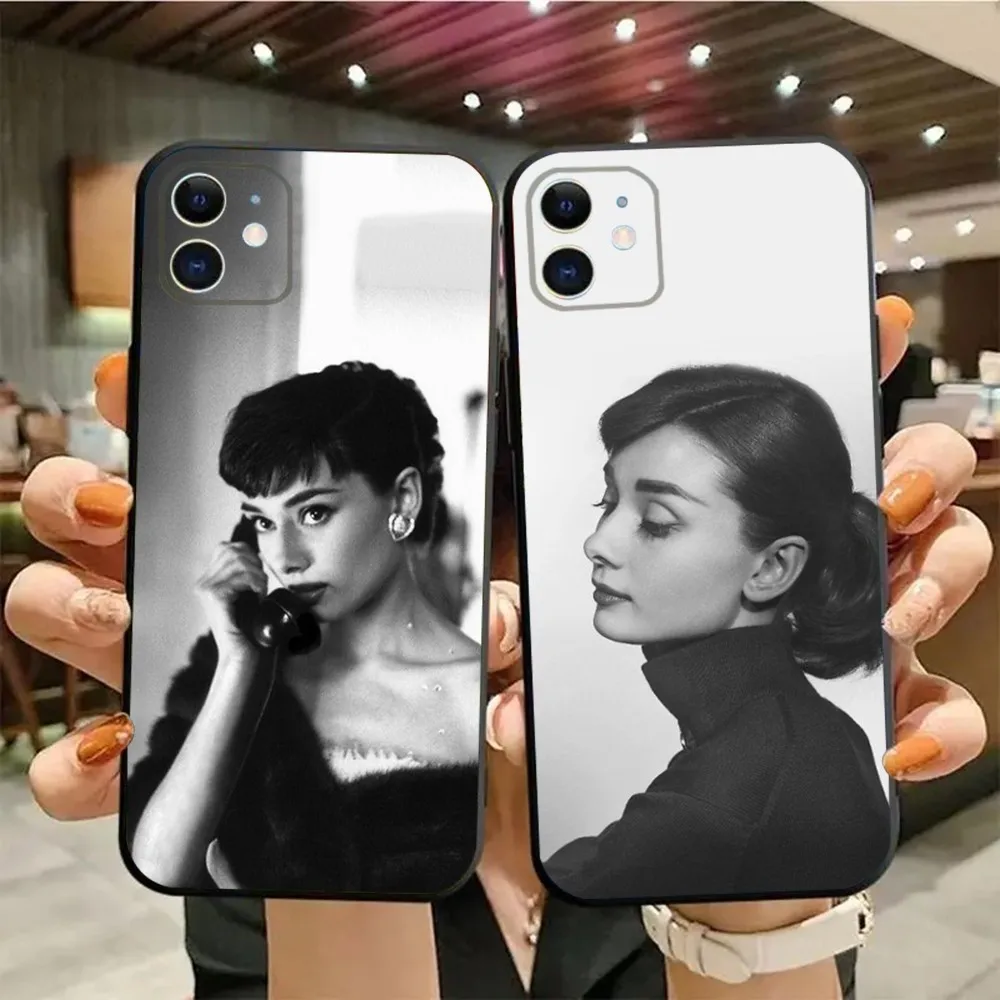 A-Audrey H-Hepburn Phone Case For iPhone15,14,13,12,11,Pro,Max,Plus,Mini,X,XS,XR,8,7,6,S,Plus,SE Soft Black Case